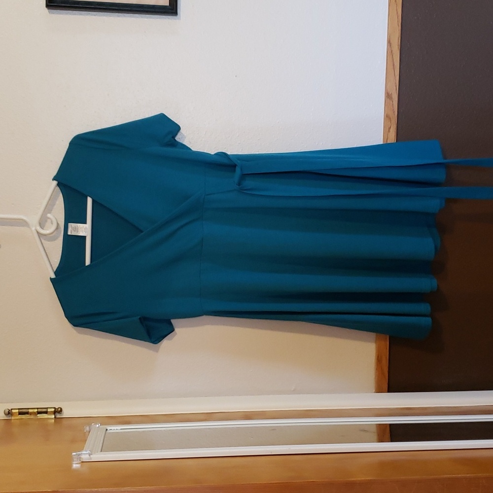 Aqua dress mid length Maxi, size Large  West Loop, stretchy, soft NWOT